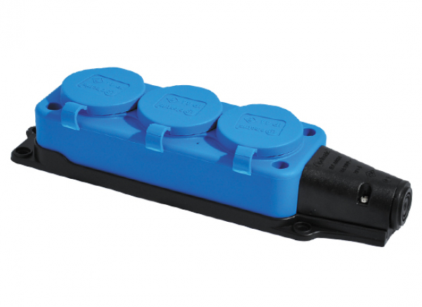 Schutzkontakt 3-Fach Steckdosenleiste IP44 in Blau